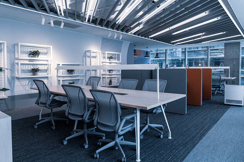 Office interior with carpet flooring, highlighting how office carpets support comfort and a professional appearance.